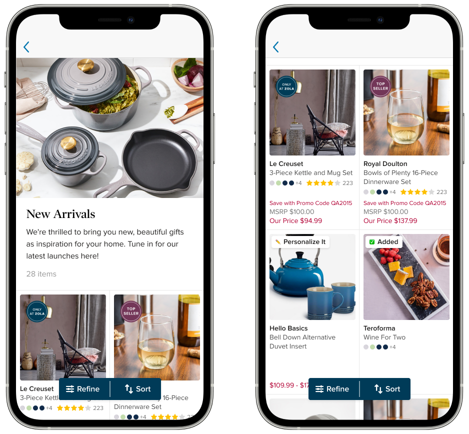 Zola Product Listing Page Redesign