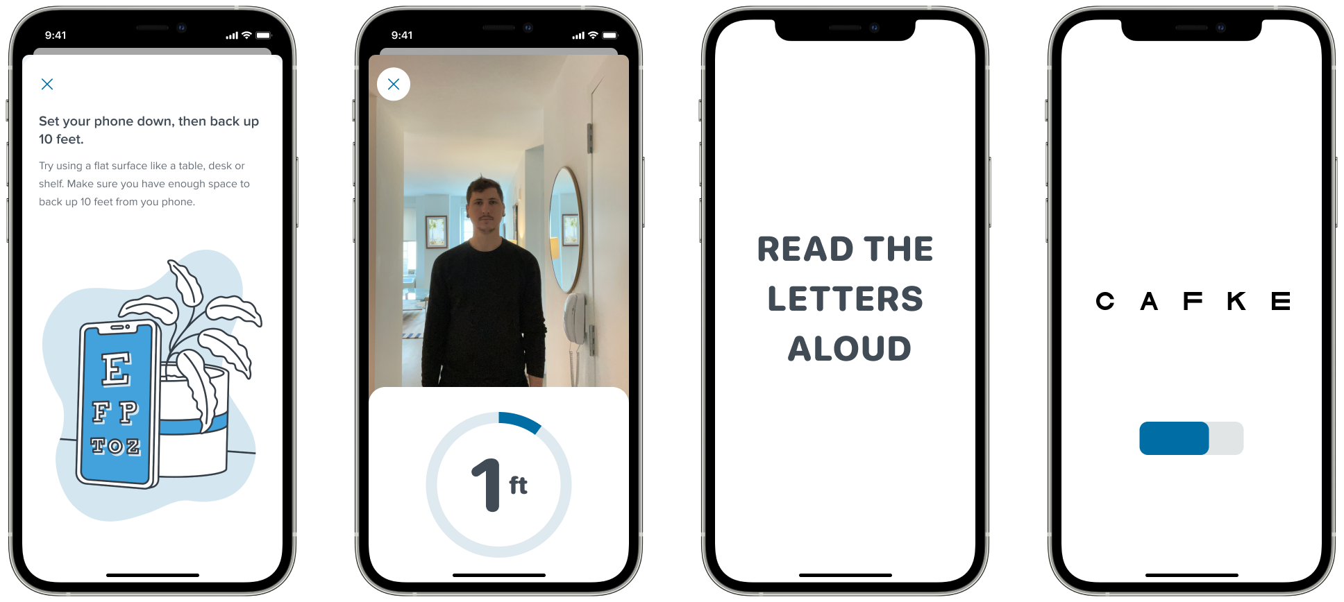 Virtual Vision Test app screens showing the visual design